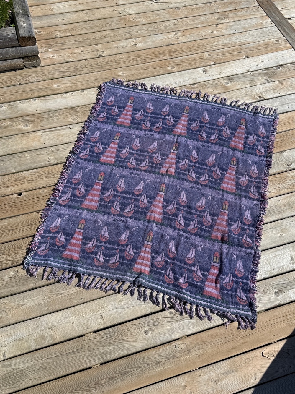 Nautical Lighthouse Throw Blanket in Purple and Pink